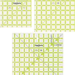 Dritz 6.5in 8.5in 10.5in Omnigrip Square Ruler Combo Pack, 6"" by 6"" Stitched in Yarn, Clear, RN65105S