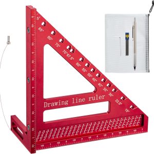 Multi Angle Aluminum Ruler Plus Upgraded 8-2/5'', 0-90° Carpenter Square with Storage Bag and Carpenter Pencil, Speed Square for Carpenters, Construction, Craftsmen and DIY.